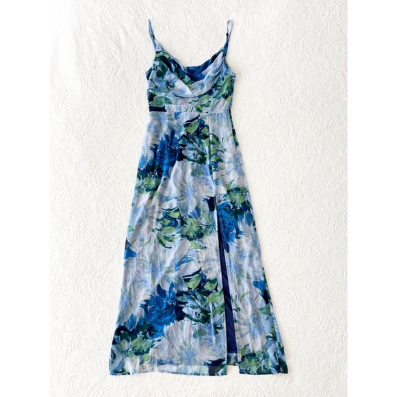 Lulus Flowery Passion Blue Floral Print Cowl Neck Midi Dress Small - Picture 2 of 9